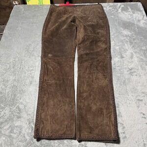 VTG 90s Beth Bowley Suede Leather Pants Wool Crochet Details Womens Size 8